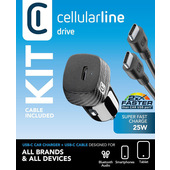 Cellularline Super Fast Car Power Kit 25W - USB-C to USB-C - Samsung Caricabatterie da auto USB-C Super Fast Charge 25W con cavo USB-C to USB-C