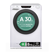 Candy Ultra Hygiene, Lavasciuga 8+5kg, 30% più efficiente della classe A, 1400 giri, Bianco, Inverter, Igiene Vapore, HEWS4854TWMB10-S