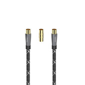 Hama Cavo antenna M/F con adattatore M/M, 3 metri, 120 dB, TPE, connettori dorati, ferrite, nero