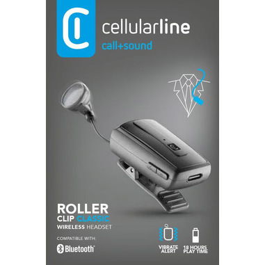 Cellularline Roller Clip Classic Auricolare Bluetooth® mono a capsula con cavo riavvolgibile e clip di aggancio