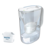 Brita Caraffa filtrante acqua Style Essential White (2.4L) incl. 1 x filtro MAXTRA PRO PURE PERFORMANCE che riduce cloro, calcare, PFAS e metalli - Adatta alla porta del frigorifero, con indicatore LED