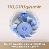 Dreame Hair Dryer Gleam Asciugacapelli ad alta velocità con motore brushless da 110.000 giri/min e 1.600 W, Grigio