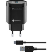 Cellularline USB Charger Kit 18W - USB-C - Huawei, Xiaomi, Wiko, Asus and other smartphone Caricabatterie da rete adattivo 18W con cavo USB-C