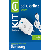 Cellularline Adaptive Fast Charger Kit 15W - USB-C - Samsung Caricabatterie da rete Fast Charger 15W con cavo USB-C