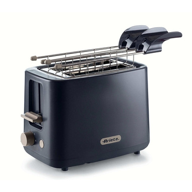 Ariete 157 Tostapane Breakfast, 760W, Capacità 2 fette di pane, Pinze in acciaio inox, 7 livelli di doratura, Pulsante stop, Tocco freddo, Dark & Sahara Grey