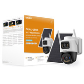 Imou AOV Dual KIT Telecamera da esterno, motorizzata, 4G e Wi-Fi a batteria ricaricabile con doppia ottica, risoluzione 5MP + 5MP, sirena integrata e faretti, deterrenza attiva con luci rosse e blu, rilevamento movimento/umano, visione notturna a colori, comunicazione bidirezionale, Wi-Fi a 2.4GHz registrazione eventi continua su Micro SD fino a 512Gb - NVR o Cloud. Resistente alle intemperie IP66. Certificazione GDPR. Il Kit comprende il pannello solare da 8W, una SIM Dati 4G ed una SD da 128Gb.