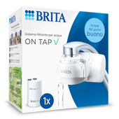Brita ON TAP V incl. 1 x filtro acqua rubinetto V (4 mesi) - riduce cloro, PFAS, piccole particelle e metalli - indicatore durata filtro manuale