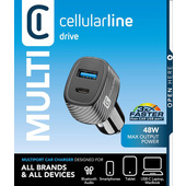 Cellularline Car Multipower Ultra - iPhone, Samsung, Xiaomi, Oppo and other Smartphones and Tablets Caricabatterie da auto veloce con porta USB e porta USB-C