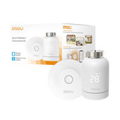 Imou TRV1 Kit. Comprende hub ZG2-EU e valvola TRV1 con 6 adattatori di montaggio, rilevamento finestra aperta, protezione congelamento, programmabile e compatibile con Alexa e Google