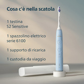Philips Sonicare serie 6100 Sonicare Spazzolino elettrico sonico con base di ricarica e custodia, 3 livelli intensità, sensore di pressione colore azzurro HX7406/02