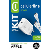 Cellularline Charger Kit 20W - For iPhone 15 Series Charger Kit 20W For iPhone 15 Series formato da un caricabatteria USB-C 20W + un cavo USB-C