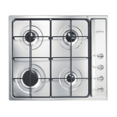 Smeg S64S piano cottura Acciaio inox Da incasso 60 cm Gas 4 Fornello(i) Cappa da incasso