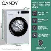 Candy ProWash 500, Lavatrice Carica Frontale 10 KG, 20% più efficente della classe A, 1400 giri, Bianco, Inverter, Vapore, Wi-Fi, Smart Wash, BR 410B8-S