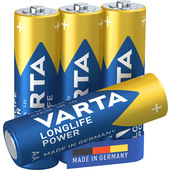 Varta Longlife Power, Batteria Alcalina, AA, Mignon, LR6, 1.5V, Blister da 4, Made in Germany