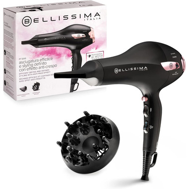 Bellissima P7 3200 Asciugacapelli, Motore Professionale, 2100 Watt, Ionizzatore, 2 Velocità, 3 Temperature, Diffusore per Ricci, Colpo Aria Fredda, Leggero, Custodia da Viaggio, Fermacavo