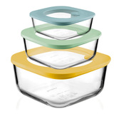 Fratelli Guzzini 11335052 recipiente per cibo Quadrato Set Blu, Verde, Trasparente, Giallo 3 pz