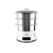 Tefal Convenient Series Deluxe VC502D Vaporiera, Pentola a Vapore 3 cestello/i Superficie piana 900 W Acciaio inox, Bianco