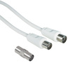 Miniatura prodotto Cavo antenna M/F con adattatore M/M, 10 metri, 75 dB, bianco