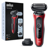 Miniatura prodotto Braun Series 6 61-R1200s Rasoio Elettrico Uomo Con Accessorio Rifinitore Di Precisione EasyClick, SensoFlex, Wet&Dry, Ricaricabile, Rasoio A Lamina Senza Fili, Rosso